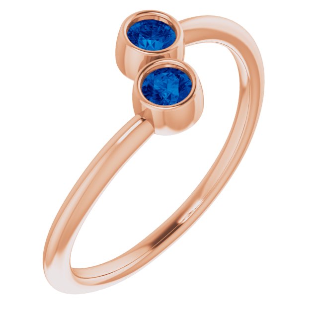 14K Rose Lab-Grown Blue Sapphire Two-Stone Ring
