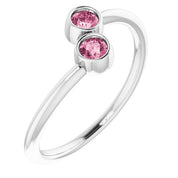 14K White Natural Pink Tourmaline Two-Stone Ring