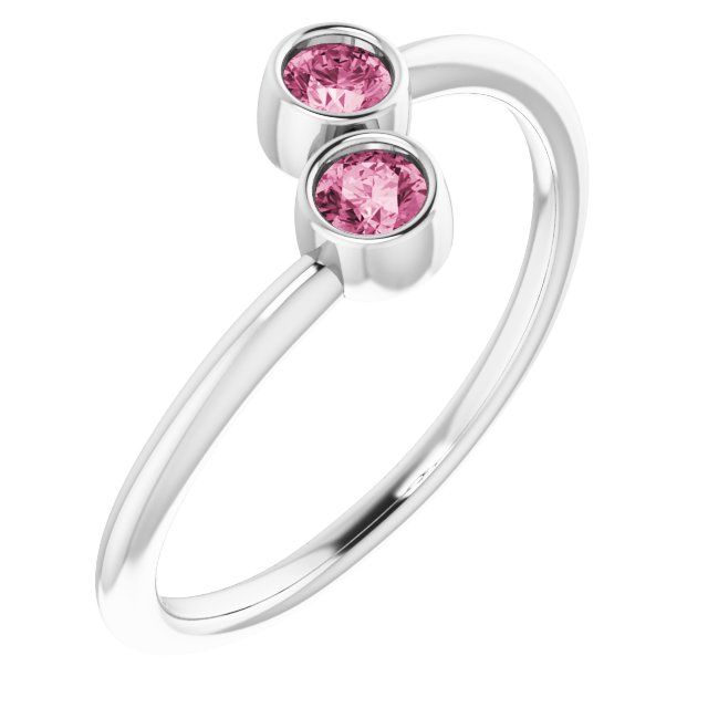 14K White Natural Pink Tourmaline Two-Stone Ring