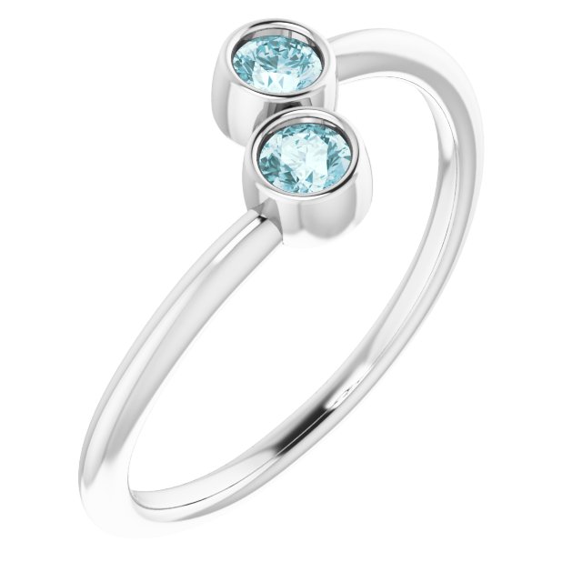 14K White Natural Sky Blue Topaz Two-Stone Ring