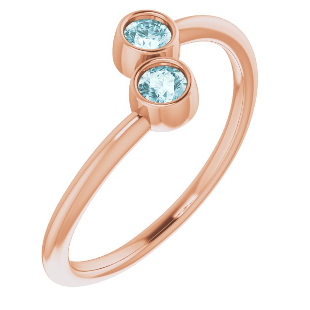14K Rose Natural Sky Blue Topaz Two-Stone Ring