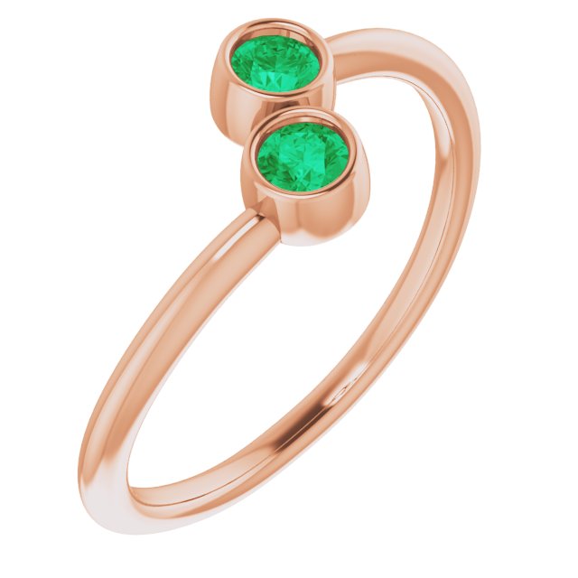 14K Rose Lab-Grown Emerald Two-Stone Ring
