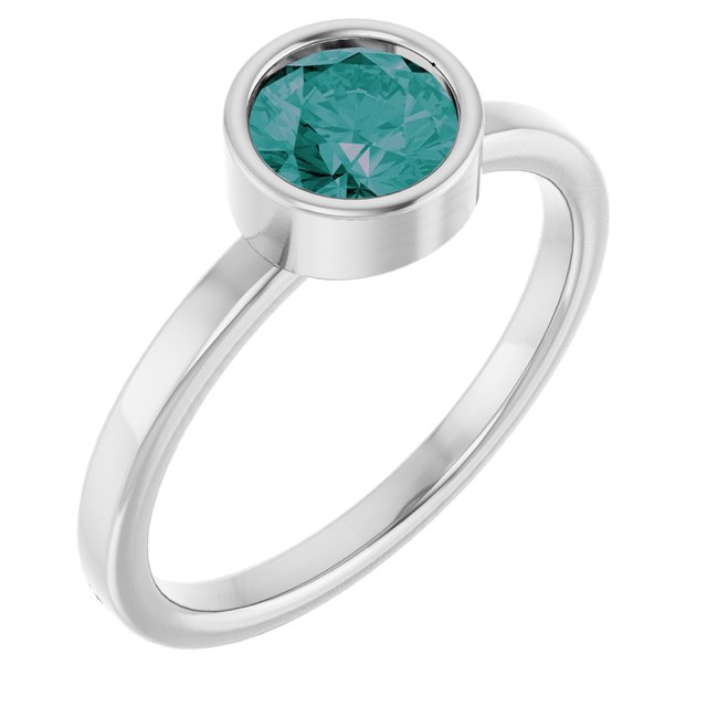 14K White 6 mm Lab-Grown Alexandrite Ring