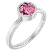 Rhodium-Plated Sterling Silver 6 mm Imitation Pink Tourmaline Ring