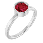 Rhodium-Plated Sterling Silver 6 mm Imitation Ruby Ring