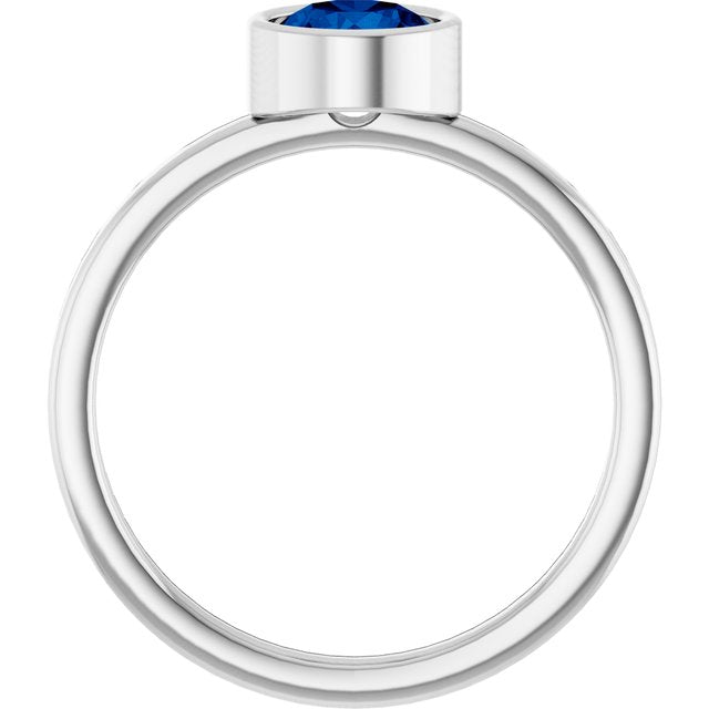 14K White 6 mm Lab-Grown Blue Sapphire Ring