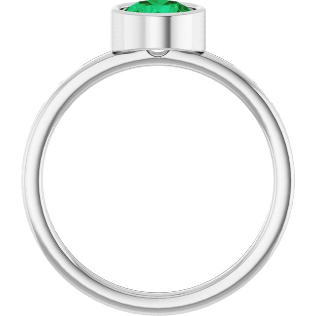 14K White 6 mm Lab-Grown Emerald Ring