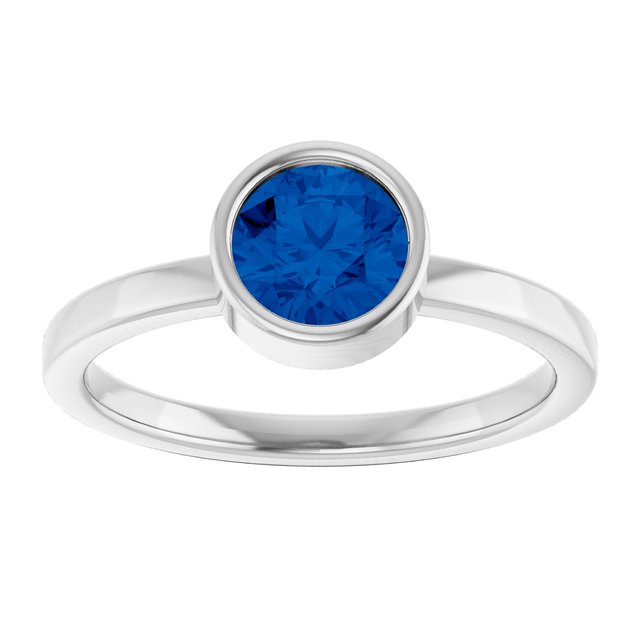 14K White 6 mm Lab-Grown Blue Sapphire Ring