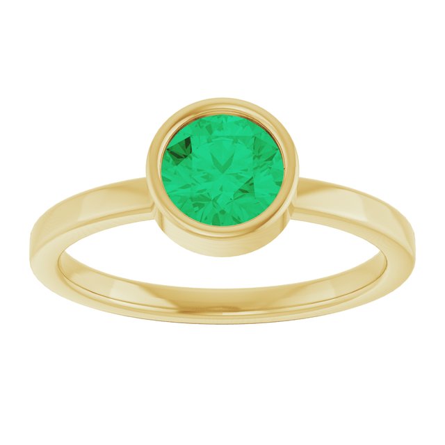 14K Yellow 6 mm Lab-Grown Emerald Ring