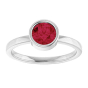 Rhodium-Plated Sterling Silver 6 mm Imitation Ruby Ring