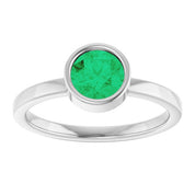14K White 6 mm Lab-Grown Emerald Ring