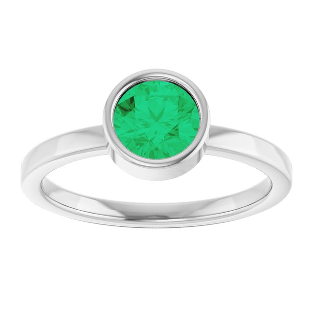 14K White 6 mm Lab-Grown Emerald Ring