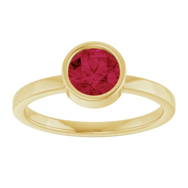 14K Yellow 6 mm Lab-Grown Ruby Ring