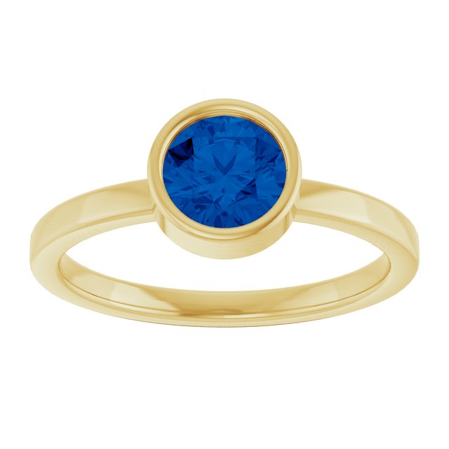 14K Yellow 6 mm Lab-Grown Blue Sapphire Ring
