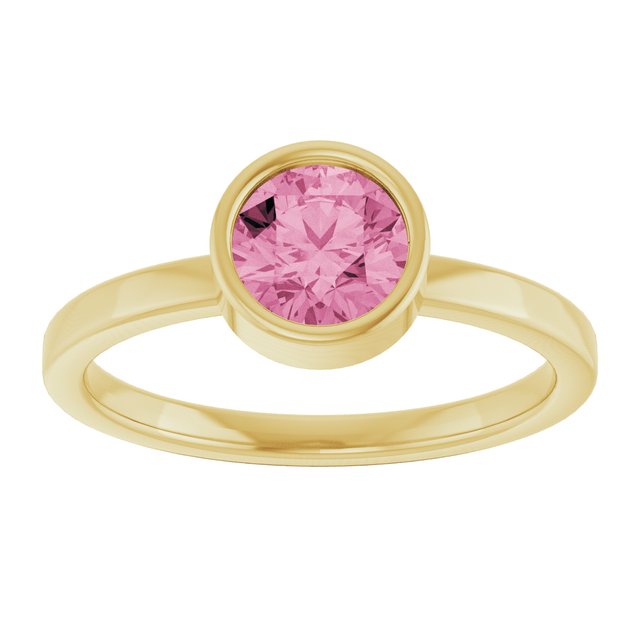 14K Yellow 6 mm Natural Pink Tourmaline Ring