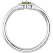 14K White Natural Peridot Youth Flower Ring