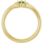 14K Yellow Natural Emerald Youth Flower Ring