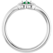 14K White Natural Emerald Youth Flower Ring