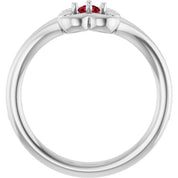 14K White Natural Ruby Youth Flower Ring