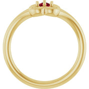 14K Yellow Natural Ruby Youth Flower Ring