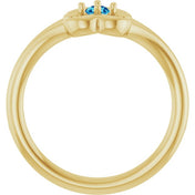 14K Yellow Natural Blue Zircon Youth Flower Ring