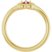 14K Yellow Natural Pink Tourmaline Youth Flower Ring