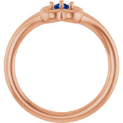 14K Rose Natural Blue Sapphire Youth Flower Ring