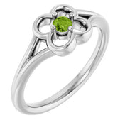 14K White Natural Peridot Youth Flower Ring
