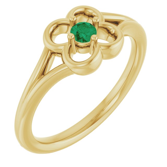 14K Yellow Natural Emerald Youth Flower Ring