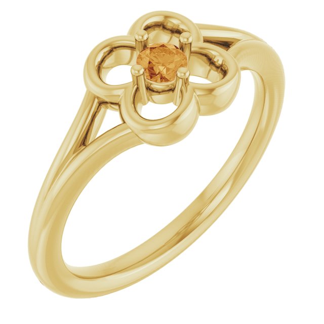 14K Yellow Natural Citrine Youth Flower Ring
