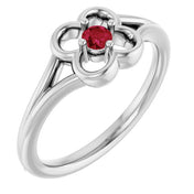14K White Natural Ruby Youth Flower Ring