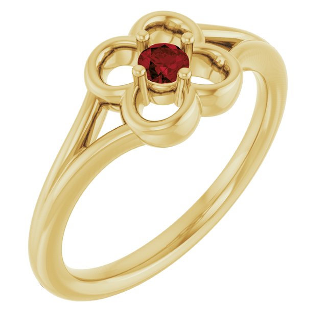 14K Yellow Natural Mozambique Garnet Youth Flower Ring