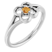 14K White Natural Citrine Youth Flower Ring