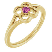 14K Yellow Natural Pink Tourmaline Youth Flower Ring