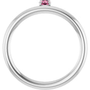 14K White Natural Pink Tourmaline Stackable Ring