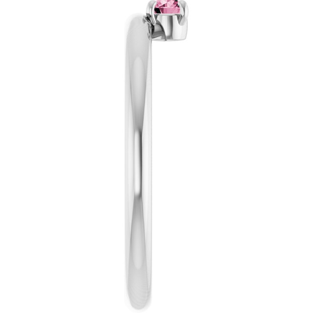 14K White Natural Pink Tourmaline Stackable Ring