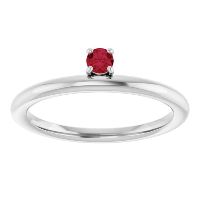 14K White Lab-Grown Ruby Stackable Ring