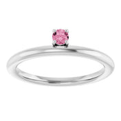 14K White Natural Pink Tourmaline Stackable Ring