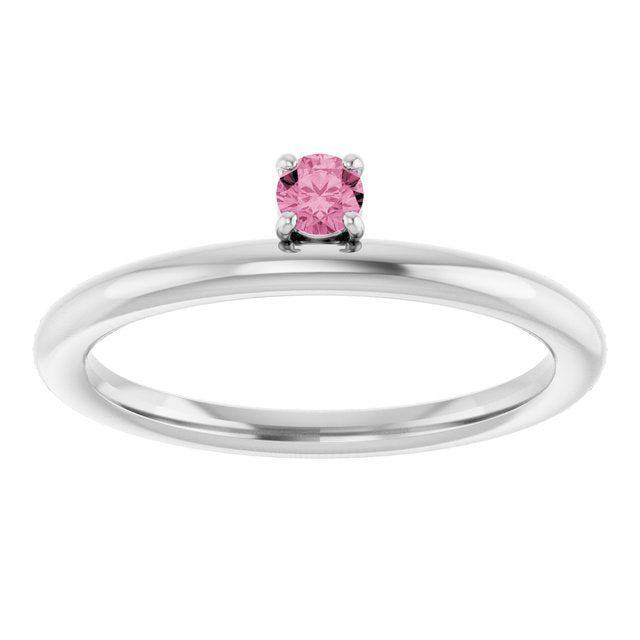 14K White Natural Pink Tourmaline Stackable Ring