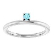 14K White Natural Blue Zircon Stackable Ring