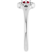 14K White Natural Ruby Youth Flower Ring