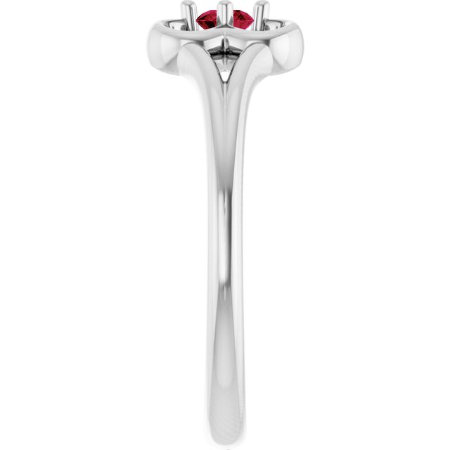 14K White Natural Ruby Youth Flower Ring