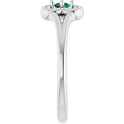14K White Natural Emerald Youth Flower Ring