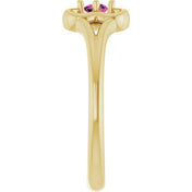 14K Yellow Natural Pink Tourmaline Youth Flower Ring