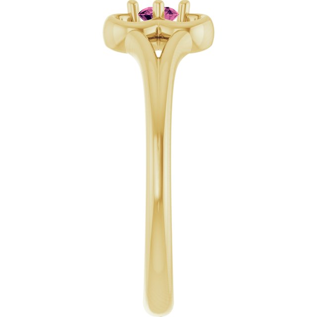 14K Yellow Natural Pink Tourmaline Youth Flower Ring