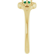 14K Yellow Natural Emerald Youth Flower Ring