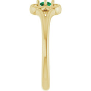 14K Yellow Natural Emerald Youth Flower Ring