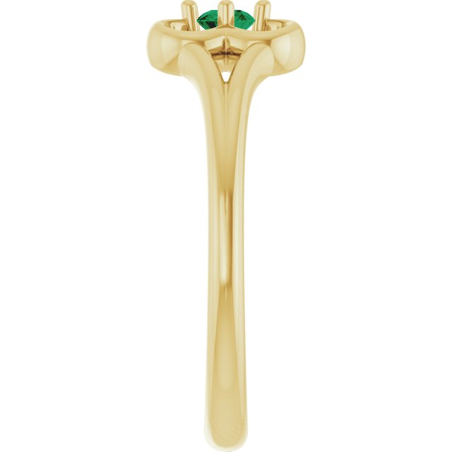 14K Yellow Natural Emerald Youth Flower Ring