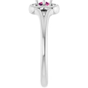 14K White Natural Pink Tourmaline Youth Flower Ring