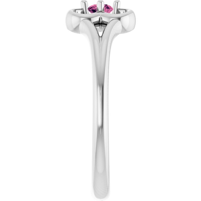 14K White Natural Pink Tourmaline Youth Flower Ring